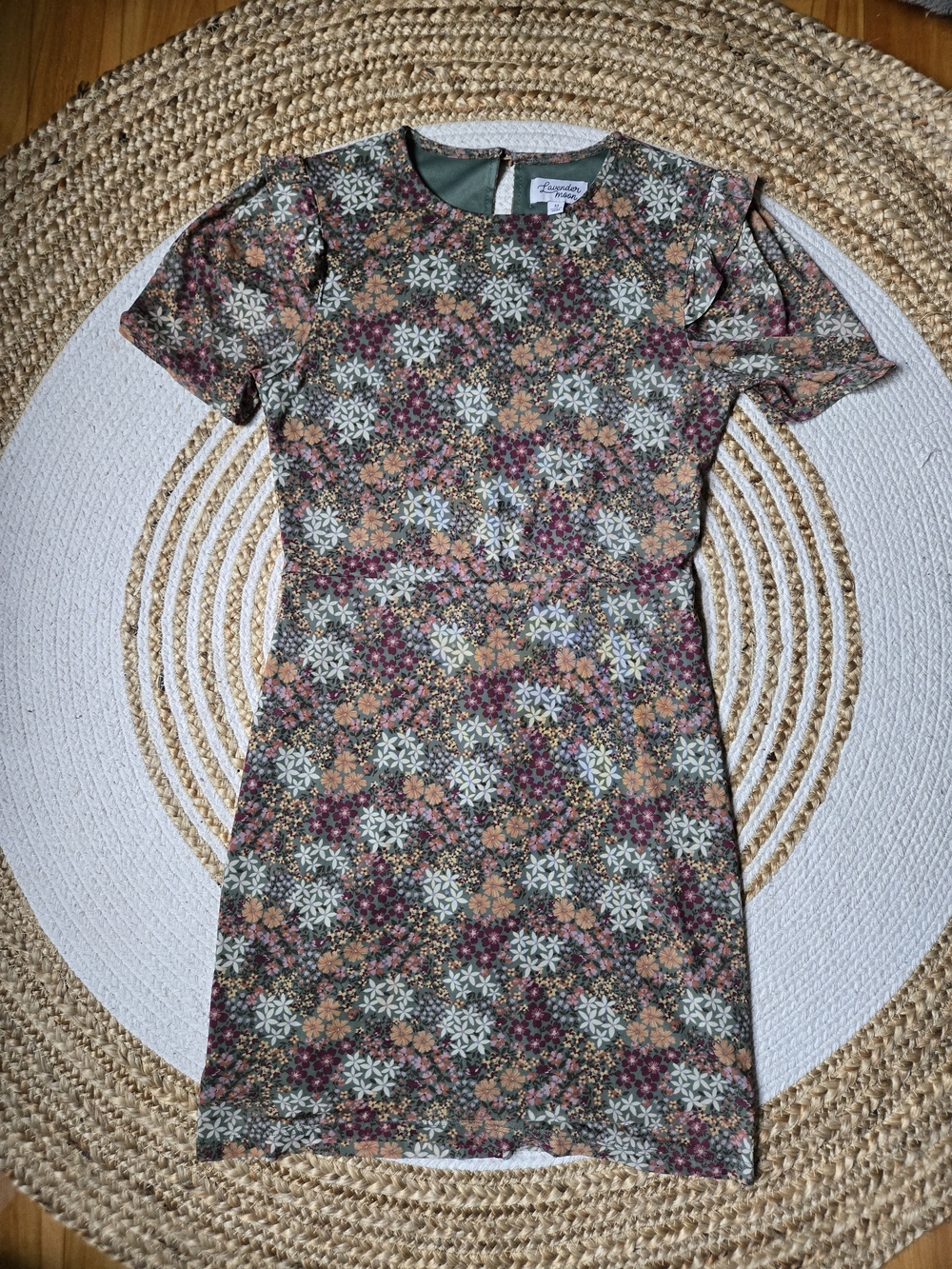 Lavender Moon Olive Ditsy Floral Mini Dress Mesh Effortless Romantic Bohemian